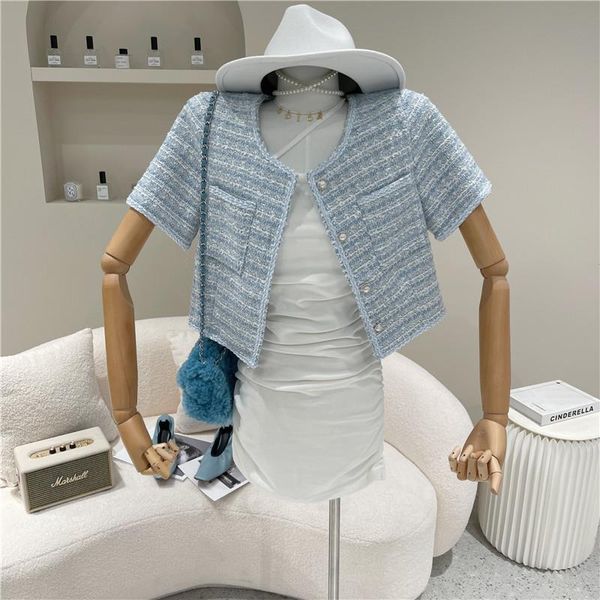 

women's jackets tweed jacket woven the spring/autumn 2021 female temperament single-breasted long-sleeved cardigan small coat, Black;brown