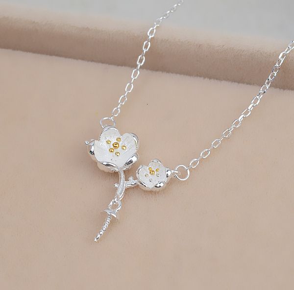 

diy accessories korean s925 plain silver color separation cherry blossom necklace female pearl empty support clavicle chain