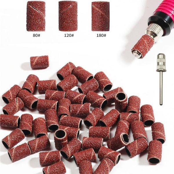 

nail art equipment chnrmjl 100pcs #80/120/180 sanding bands with mandrel for uv gel polish remover electric nails drill bit accessory tool, Silver