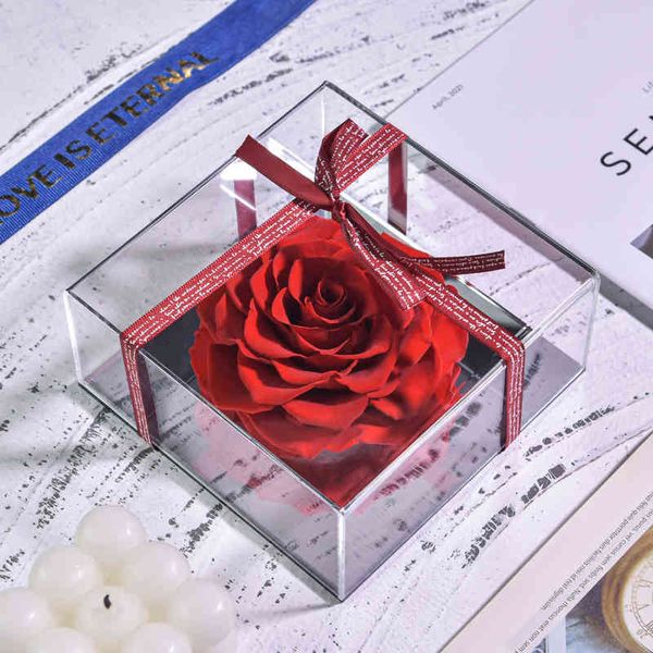 Стабилизированные розы Forever Eternal Rose Flowers в зеркальной акриловой коробке, подарки на свадьбу, день рождения, Рождество, День Святого Валентина для подруги