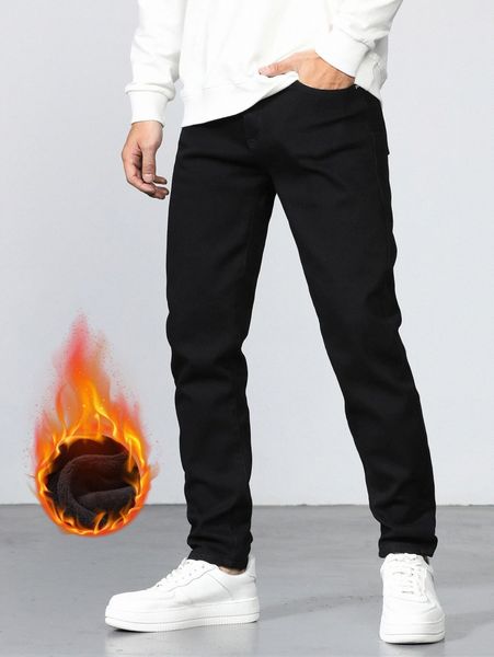 

men slant pocket thermal lined jeans e1ae#, Blue