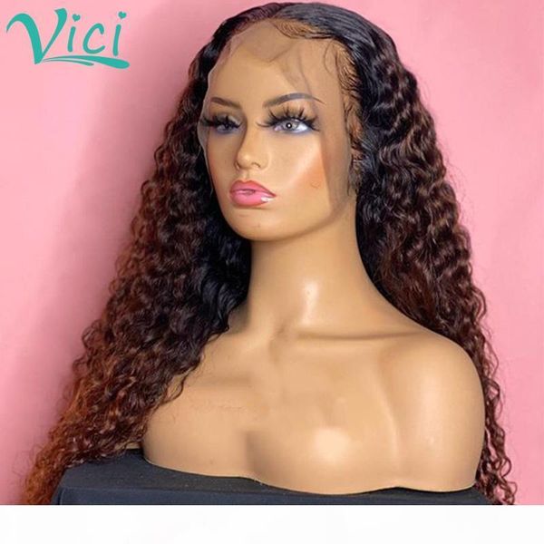 

brown human hair wig pre plucked with baby hair ombre human wig curly 1b 4 colored wigs for black women, Black;brown
