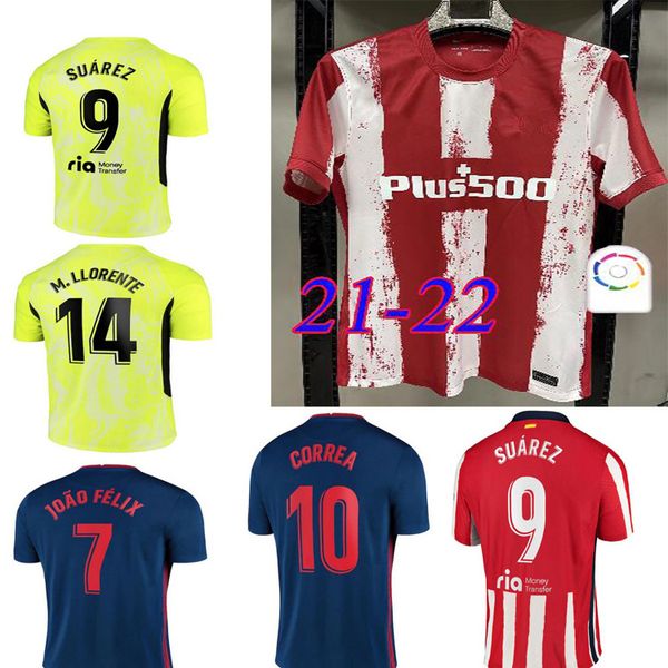

20 21 atletico madrid soccer jersey suarez joão félix 2020 2021 saúl camisetas de fútbol diego costa men's football shirt, Black;yellow