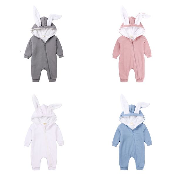 

2021 new winter thick veet clothes rabbit ear newborn baby cotton long sleeve hooded infant rompers 3-18months na1s, Blue