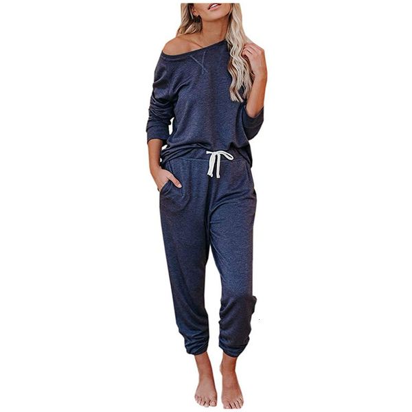 

spring women's tracksuit casual pant sets solid color strapless oversized jogger long sleeves sweatershirt trousers sportswear, Gray