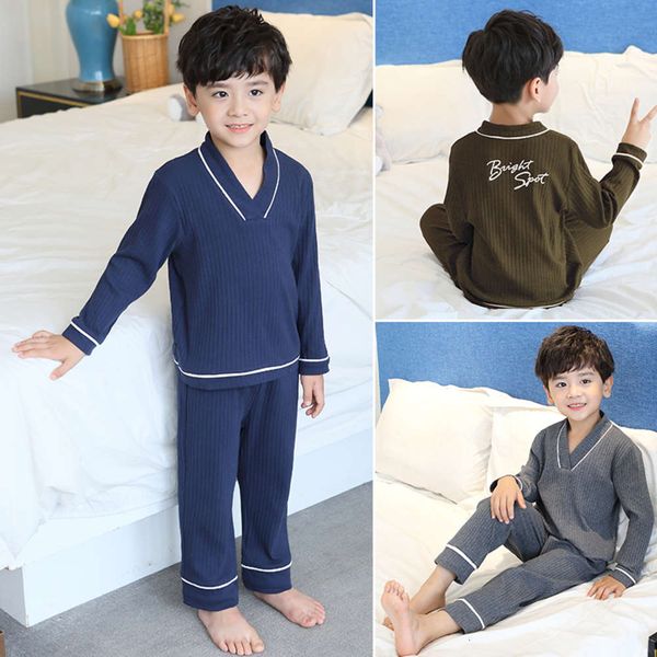

pajamas spring and autumn pure cotton thin children's summer big boys long sleeve home suit, Blue;red