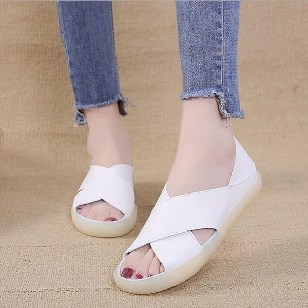 

slip-on 2020 summer short flat soft fish shoes women learn sandals, Black