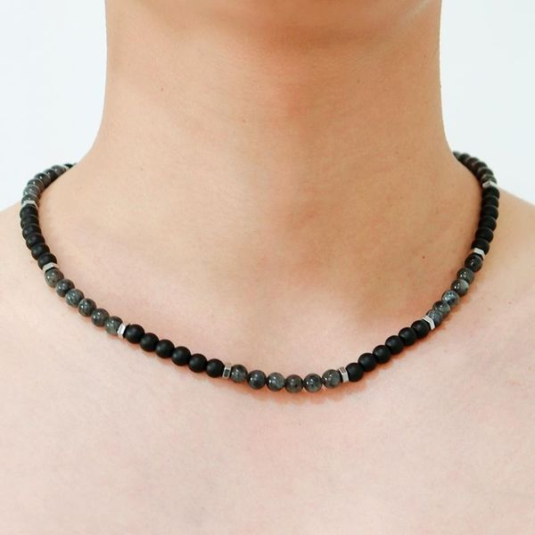 

chokers 2021 fashion men necklace 6mm natural tiger eyes matte lapis lazuli stone braslet strand choker for him accessories, Golden;silver