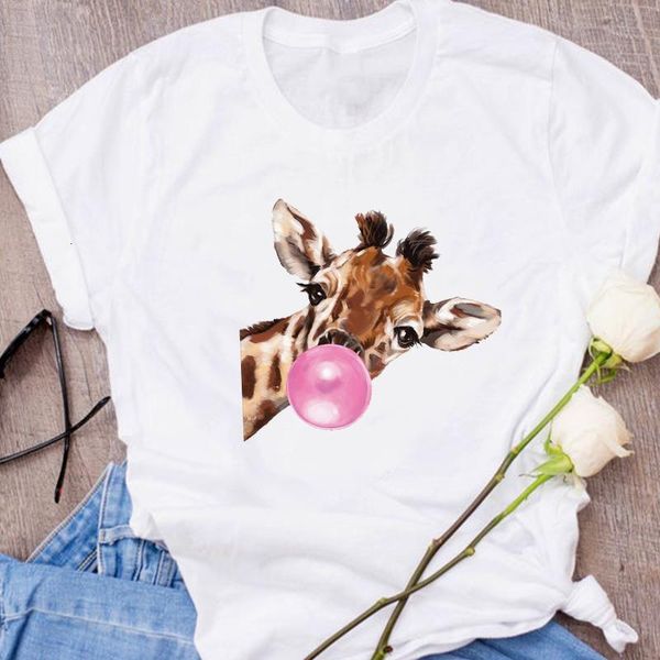 

women graphic giraffe animal funny face fashion cartoon clothes lady tees print clothing female t shirt womens t-shirt, White