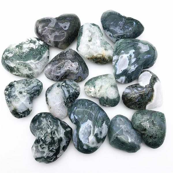 

decorative objects & figurines drop 1pc natural big moss agate heart shaped hand carved crystal gift healing polished stones and