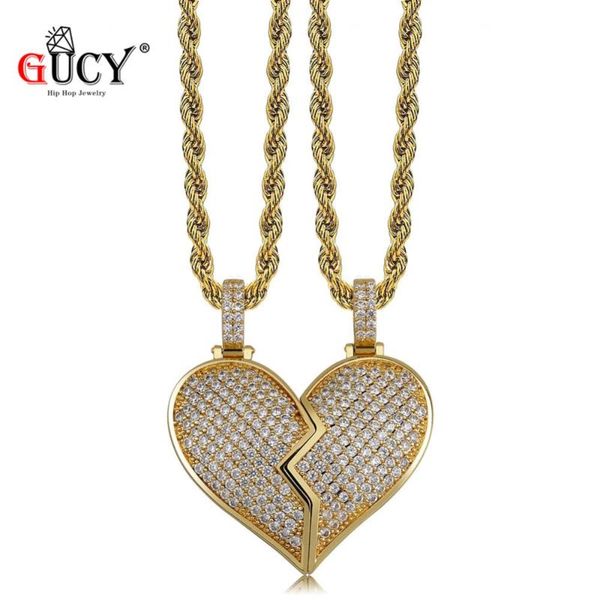 

pendant necklaces gucy charms broken heart necklace iced qut chain gold silver color cubic zircon men's women hip hop jewelry gift part