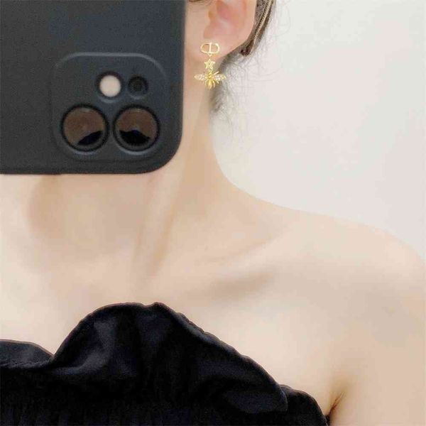 

2021 luxury designer jewelry bee earrings female star tassel back brass earrings net red star, Silver