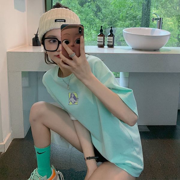 

2021 new harajuku kawaii short sleeve cartoon printed shirts of women will see oversized loose t-shirt schoolgirl style young bff8, White