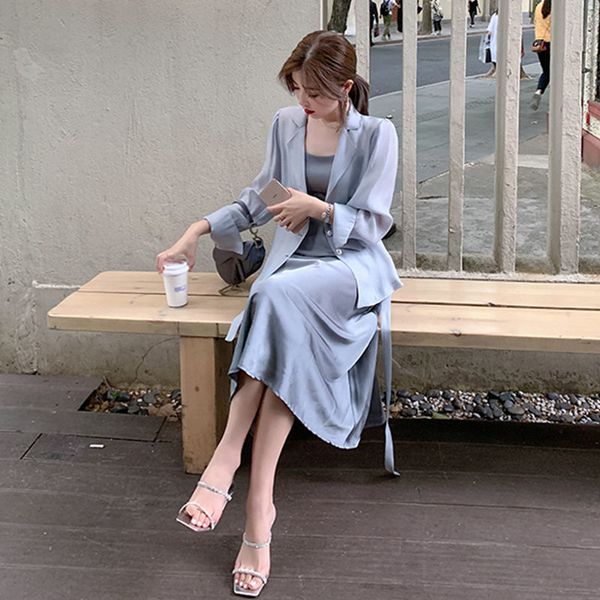 

korean autumn ol two female blazer jacket + skirt suits ladies piece y455 assembly 75my, Black;gray