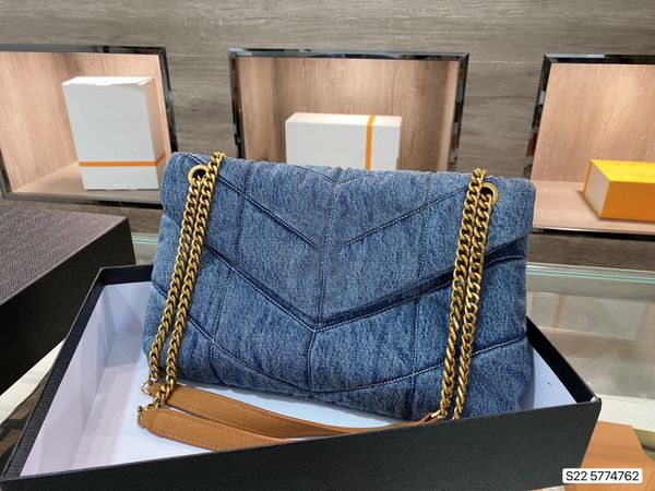 

three style shoulder bag loulou puffer denim jeans women tote handbag purse frosted cowhide cowboy crossbody bags detchable strap flap messe