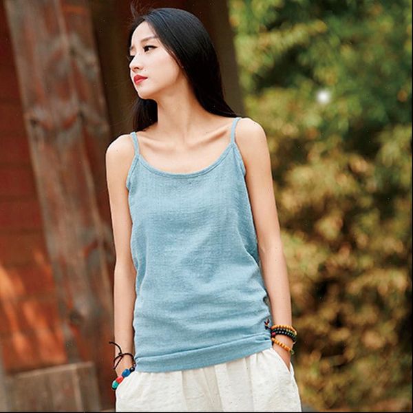 

new women solid color sleeveless o neck 2021 summer vintage pullover 6 colors cotton linen camis, White