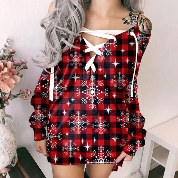 

casual dresses y2k sweater dress christmas print fashion long sleeve off shoulder strappy vestidos de noche xmas women, Black;gray