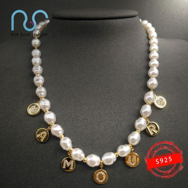 

popzone s925 sterling silver necklace in amour love pearl necklace bulgarian style golden yellow letter jewelry gift