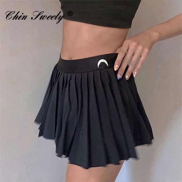 

pleated a-line mini skirts women with lining high waist zipper solid short skirt female new autumn girl sweet korean bottom 210310, Black
