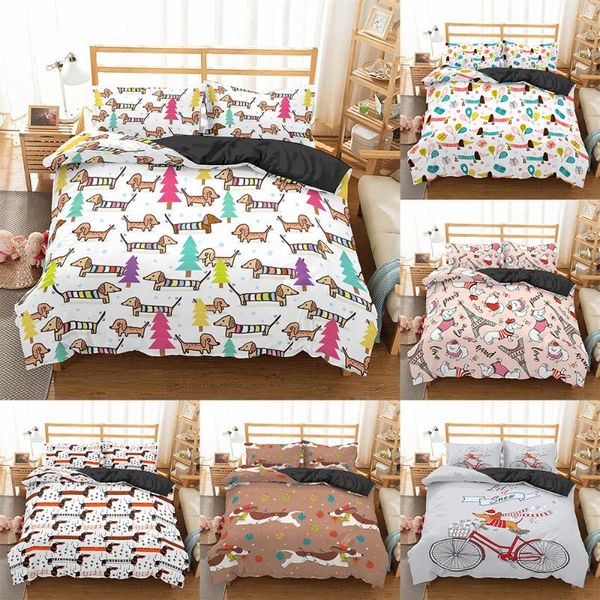 

bedding sets 2/3 pieces dachshund set sausage dog duvet cover animal cartoon bed quilt single double king