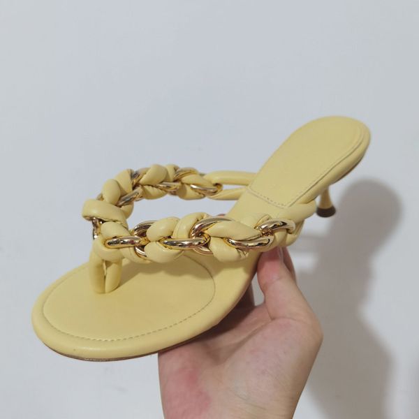

official website 70% off outlet summer women sandals slip on peep toe metal chain decor slides brand designer runway heel shoes, Black