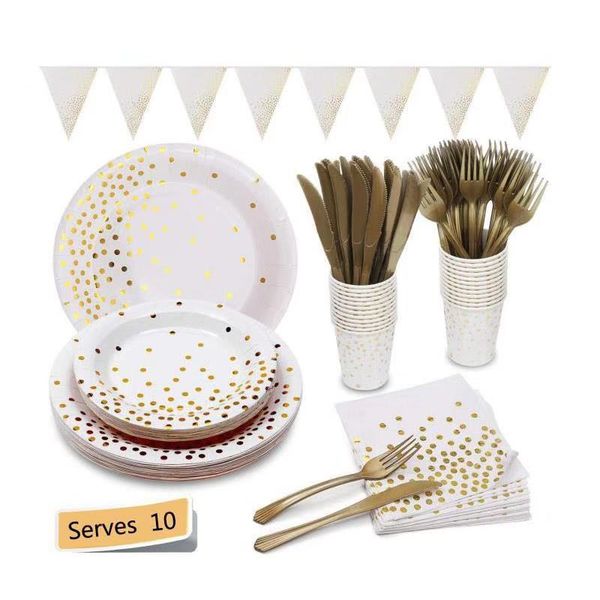 

new bronzing dot white theme party decoration paper cup tray towel