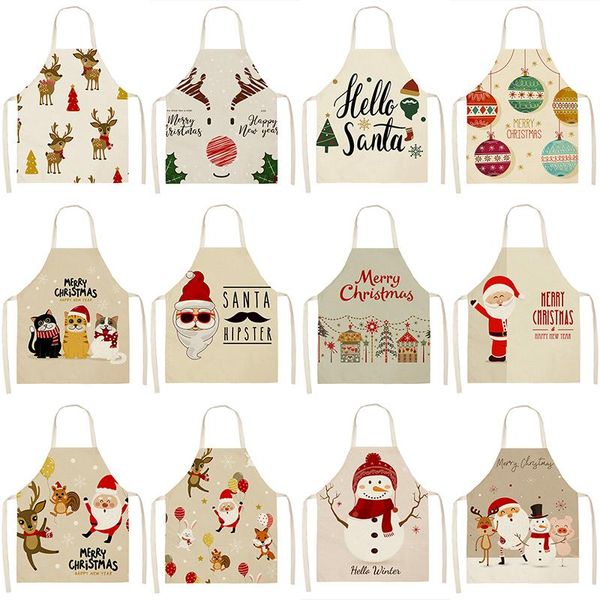 Decorações de Natal 53 * 65cm Papai Noel Impresso Cozinha Aventais Casa Culinária Limpeza de Algodão Linho Bibs Café Pinfor 1 Pcs 46383