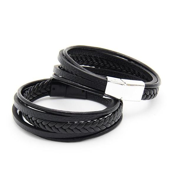 Pulseira de couro genuíno clássico para homens mão charme jóias multicamadas macho bracelete presente artesanal para meninos legais gc687