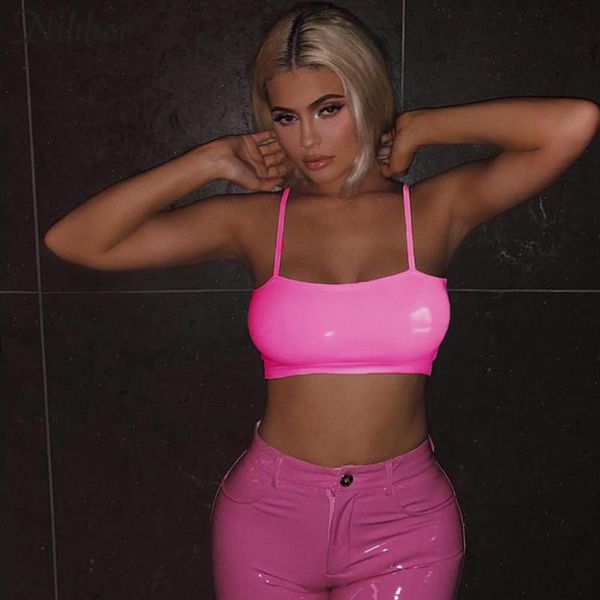 

suumer cute pink leather crop women camisole 2021 fashion punk basic solid simple stretch slim tee mujer tank, White