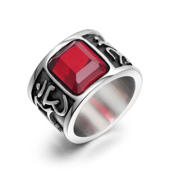 

cluster rings fashion jewelry retro six-character mantra red gem ring men's finger wide version gift, Golden;silver