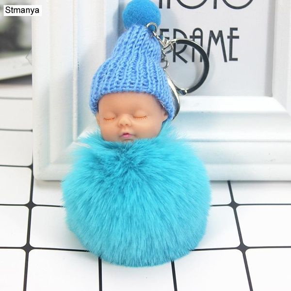 

keychains fashion sleep doll keychain genuine rex hair car key ring bag accessories woolen hat gift jewelry k1781, Silver