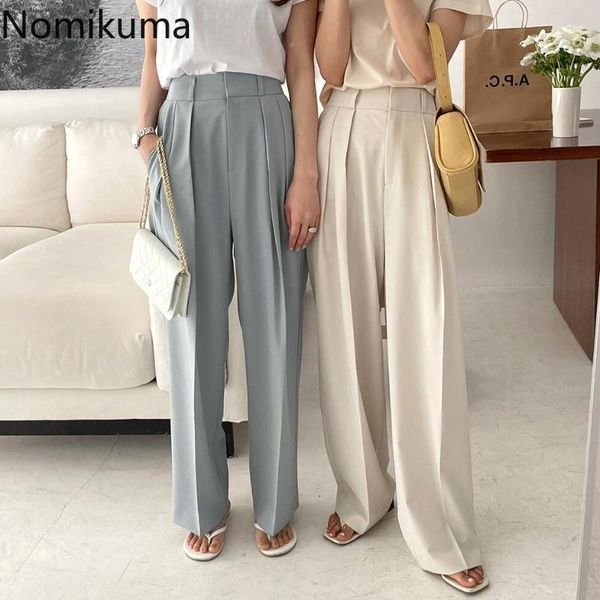 

women's pants & capris nomikuma wide leg suit women solid color casual straight trousers female korean fashion chic high waist pantalon, Black;white
