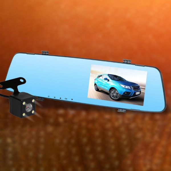 

driving recorder car dvr hd night vision rearview mirror dual lens with reversing image parking monitoring camera dashcam