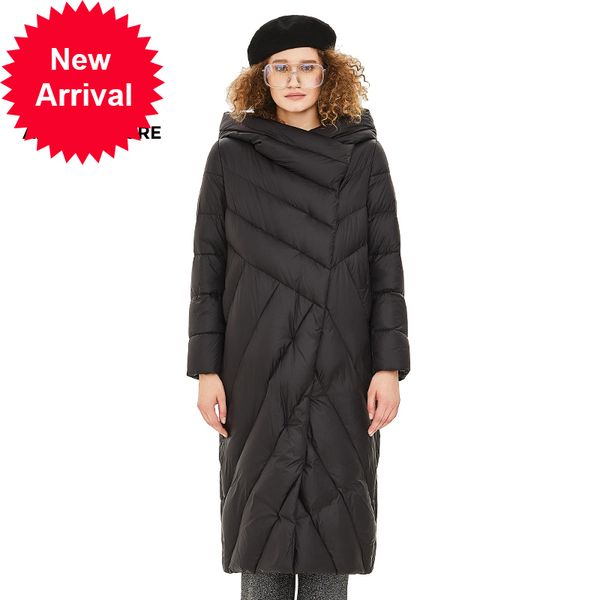 

winter women's jacket quilted cotton coat white duck down hood warm female coats ultra lightweight long parka outwear brand, Black