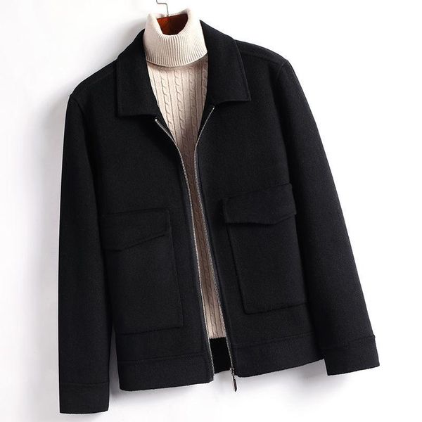 

men's wool & blends 2021 autumn winter woolen warm coat for man turn-down collar men's business jacket male fashion casual outerwea, Black