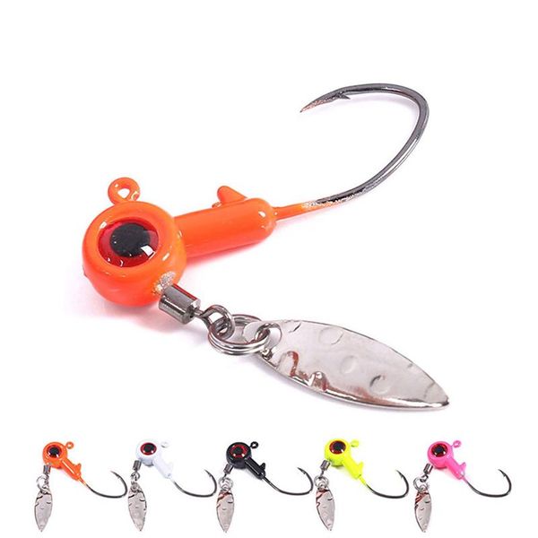 Ganchos de pesca 5 pçs / lote 1,75g / 3.5g metal spinner spinner colher bait crow jig cabeça com lantejoulas mar tackle m094