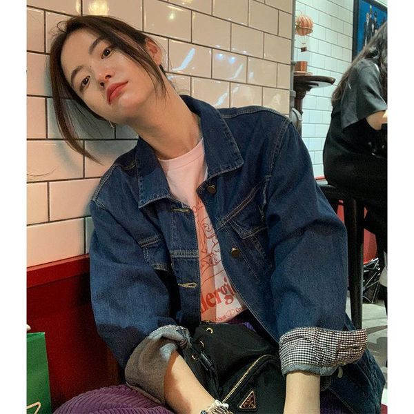 

women's jackets basic denim jacket coat autumn 2021 korean bf loose casual thin outerwear & coats, Black;brown