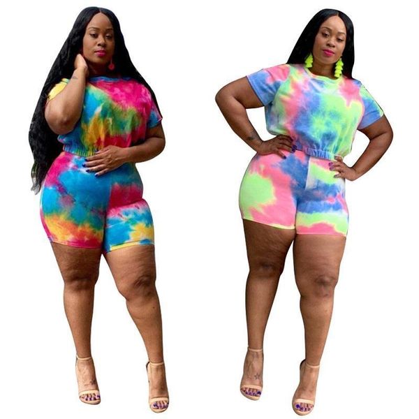 

big size tie dye print summer set women short sleeve short and shorts 2 piece set beach casual outfit sdm032, Gray