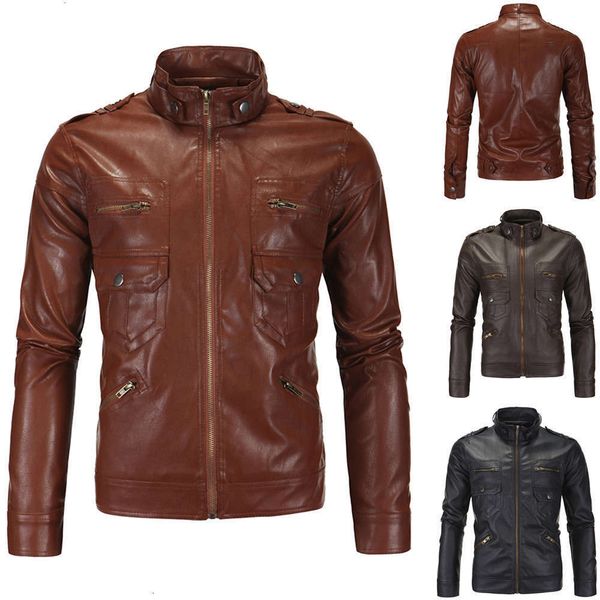 

aowofs new men's leather jacket, Black;brown