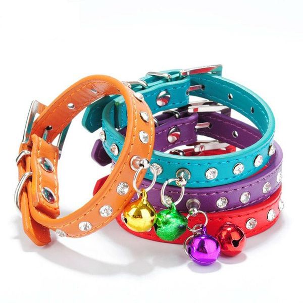 

kiyue colorful rainbow pet collar with bells rhinestone small cats supplies dog collar smooth traction rope for small dog