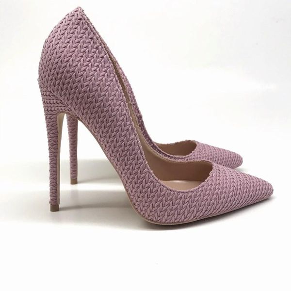 

dress shoes pink woven high-heeled thin heels pointed toe women's comfortable versatile work knitted single zapatos mujer, Black