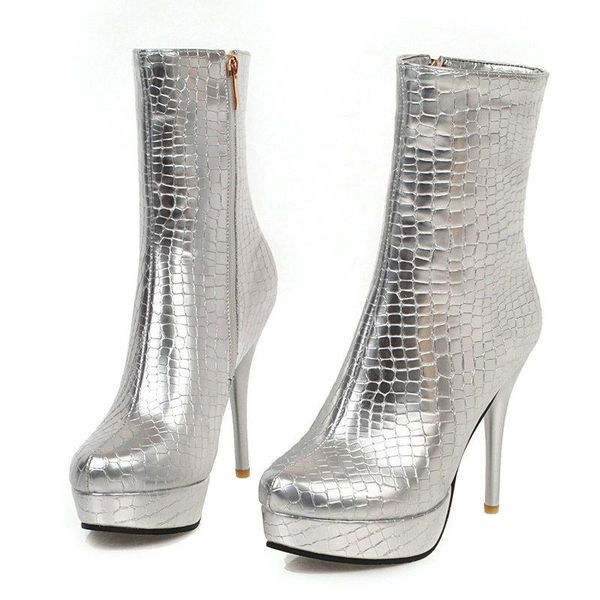 

boots 2021 fashion zipper round toe short women platform ankle ladies thin high heel autumn winter shoes woman, Black