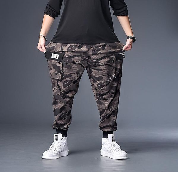 

men's pants plus 7xl 6xl 5xl xxxxl camouflage splice joggers men camo mens cargo hip hop trousers multi-pocket cotton military, Black