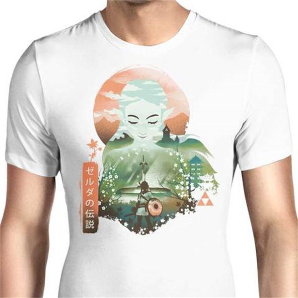 

fashion cartoon landscape print pattern round neck men's and women's short-sleeved t-shirts are comfortable and loose, White;black
