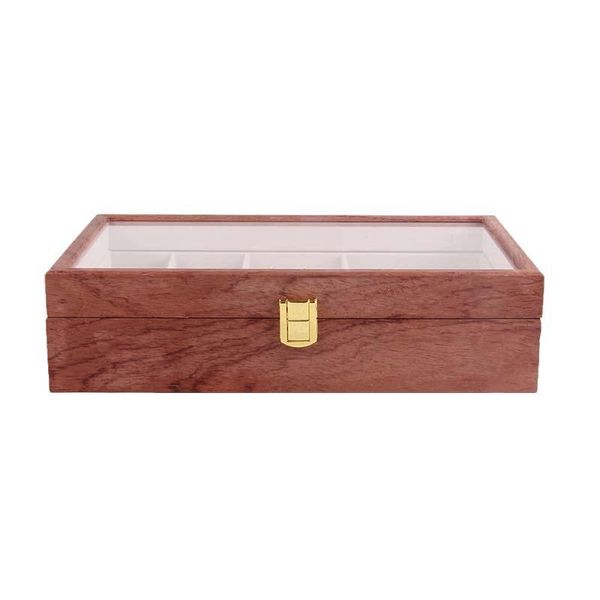 

watch boxes & cases wooden box holder for watches men glass jewelry organizer 4+2 grids, Black;blue