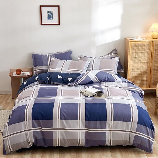 

bedding sets pure cotton duvet cover set blue plaid brushed 4pcs comforter
