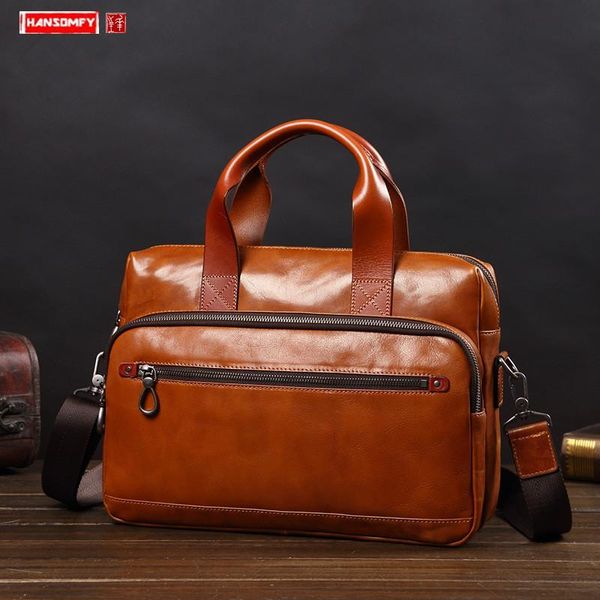 

briefcases business handbag men's leather briefcase fashion casual shoulder messenger computer bag travel bags 2021 large capacity