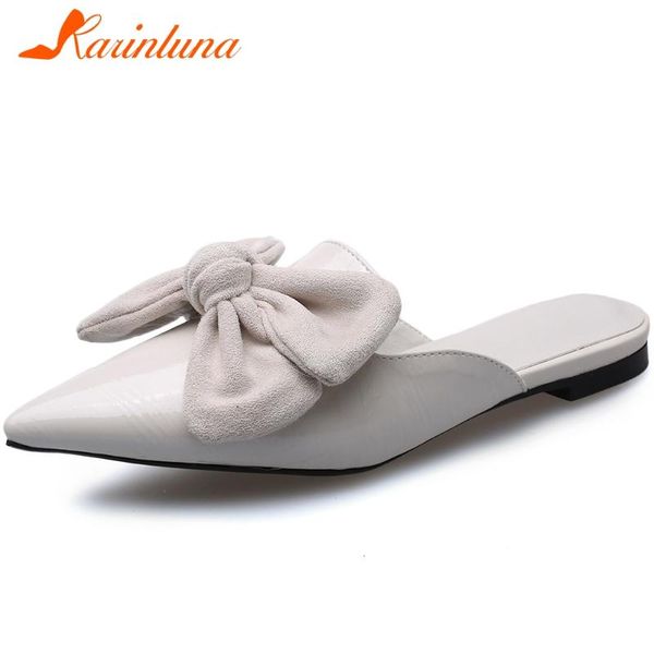 

slippers karin big size 34-43 ladies casual outside mules fashion bowtie summer women low chunky heels shoes woman, Black