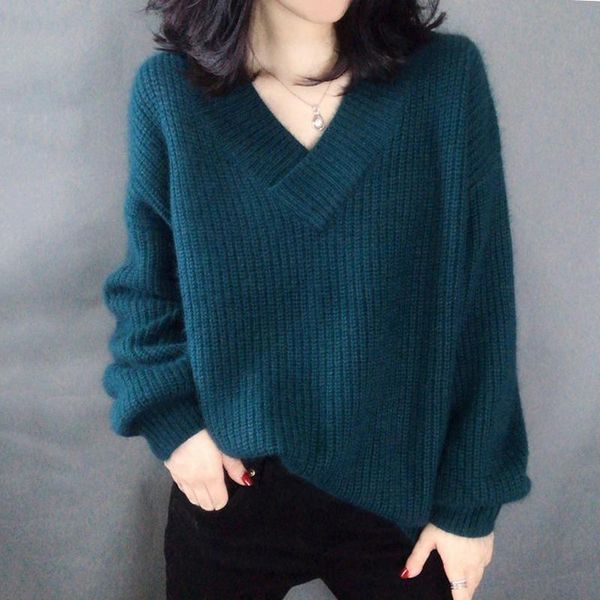 

women's sweaters 2021 women autumn sweater knitted v-neck soft female comfortable pullover long sleeve pull femme, White;black