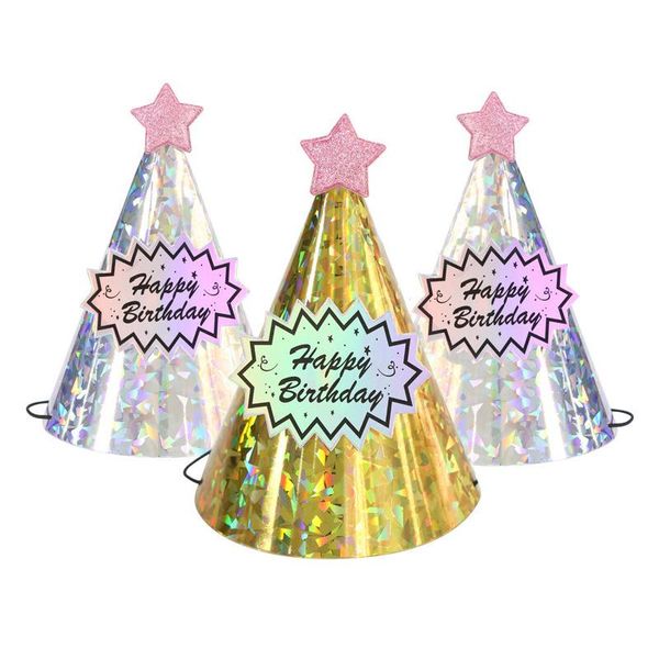 

party hats birthday hat children dress up gold silver laser pentagram happy tricorne